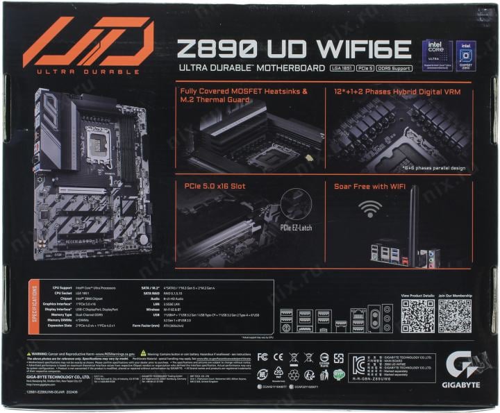 GIGABYTE Z890 UD WIFI6E (RTL) LGA1851 <Z890> 4xPCI-E DP 2.5GbLAN+WiFi+BT  SATA  RAID  ATX 4DDR5