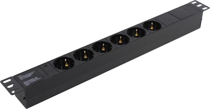 Блок розеток горизонтальный ExeGate ServerPro PDU-19H601 Al-6S-C14, 19", 1U, Алюминий, 6 Schuko, С14, черный