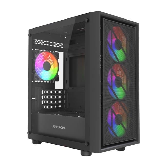 Корпус PowerCase CMMEM16B-L4, mATX, стекло, 4×120mm FRGB, черный