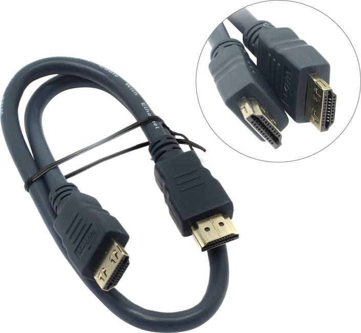 Кабель HDMI Wize [CP-HM-HM-0.5M] 0.5 м, v.2.0, K-Lock, soft cable, 19M/19M, 4K/60 Hz 4:4:4, Ethernet, позол.разъемы, экран, темно-серый, пакет