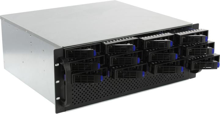 Корпус серверный Procase - ES412XS, mITX, mATX, ATX, E-ATX, 12х3.5", Hot-swap, 1xUSB2.0, 1xUSB3.0, Rack, 4U, без БП, max - 2 БП, цвет чёрный, ES412XS-SATA3-B-0