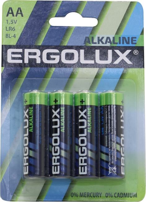 Батарейки Ergolux LR6 BL-4, AA, щелочные, 4шт