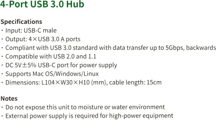 UGREEN <70336> USB3.0 4-port  Hub, питание USB-C
