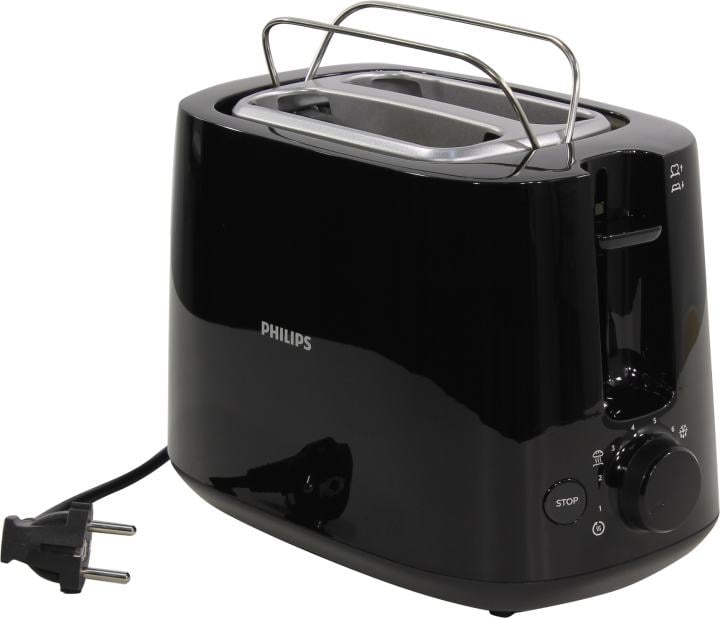 Тостер PHILIPS HD2581/90, 830 Вт, 2 тоста, 8 режимов, подогрев, разморозка, пластик, черный