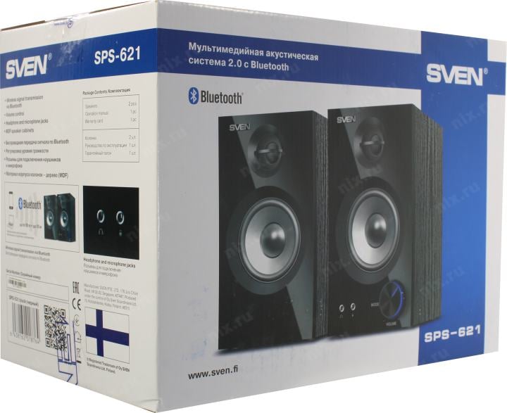 Колонки SVEN SPS-621  Black  (2x14W,  дерево, Bluetooth)