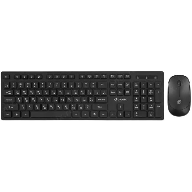 OKLICK Wireless Keyboard & Optical Mouse <S255W> Black (Кл-ра,USB,FM+Мышь 3кн,  Roll,  USB,  FM) <1909361>