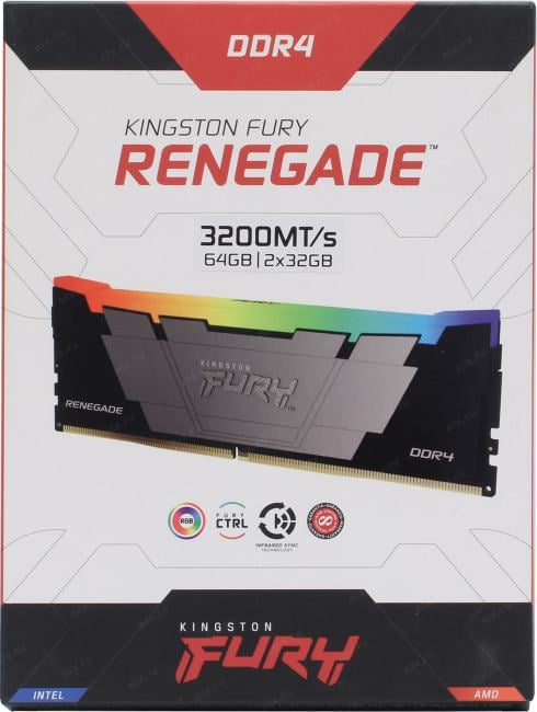 Kingston FURY Renegade RGB <KF432C16RB2AK2/64> DDR4 DIMM 64Gb  KIT  2*32Gb  <PC4-25600> CL16
