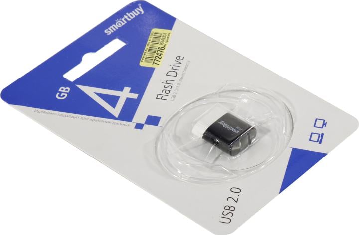 Флешка USB Smartbuy LARA black (SB4GBLara-K), 4Gb, USB 2.0, R/W 15/5, черный/белый