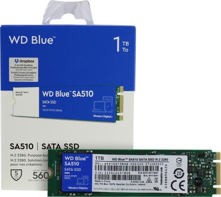 SSD 1 Tb M.2 2280 B&M 6Gb/s WD  Blue SA510 <WDS100T3B0B>