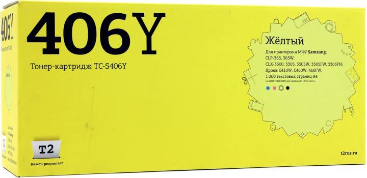 T2 CLT-Y406S Картридж (TC-S406Y) для Samsung CLP-365/CLX-3300/3305/Xpress C410 (1000 стр.) желтый, с чипом