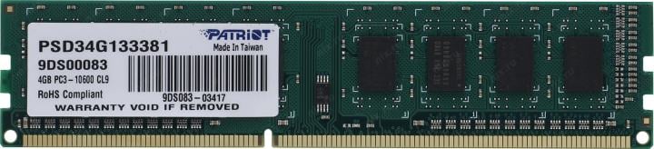 Patriot <PSD34G133381> DDR3 DIMM  4Gb <PC3-10600> CL9