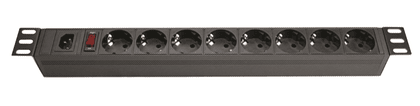 Блок розеток 19", 8 розеток DKC R519SH8OPSHC14 10A с выключателем Вых: 8хSchuko, Вх:  С13х2м, "RAM telecom"