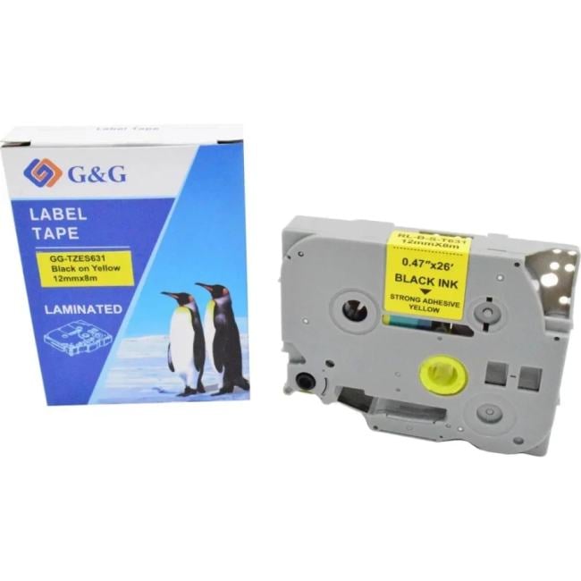 Картридж ленточный G&G GG-TZES631 черный на желтом 12x8  для Brother 1010/1260VP/1830VP/9700PC