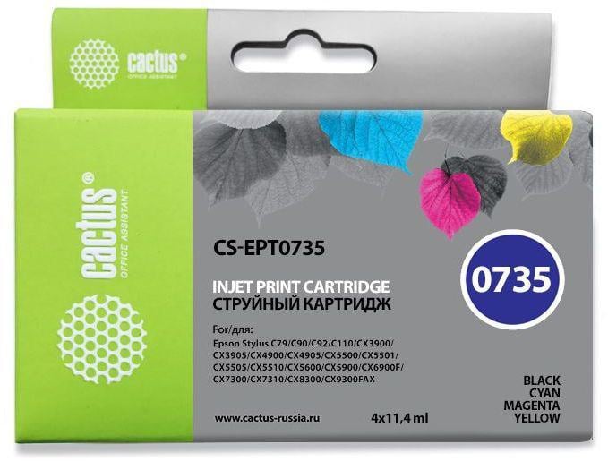 Набор картриджей Cactus CS-EPT0735 Bk/C/M/Y для  Epson Stylus C79/90/110,СХ3900/4900/5900/7300/8300/9300