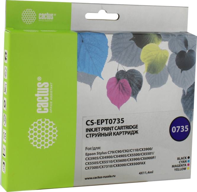 Набор картриджей Cactus CS-EPT0735 Bk/C/M/Y для  Epson Stylus C79/90/110,СХ3900/4900/5900/7300/8300/9300