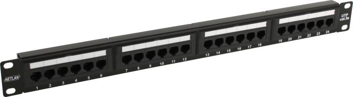 Патч-панель NETLAN EC-URP-24-UD2, 19", 1U, 24 порта, cat.5e, неэкранированная, черная
