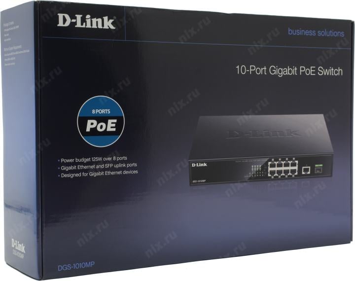 D-Link <DGS-1010MP /A1A> Неуправляемый коммутатор (8UTP 1000Mbps PoE+1UTP  1000Mbps + SFP)
