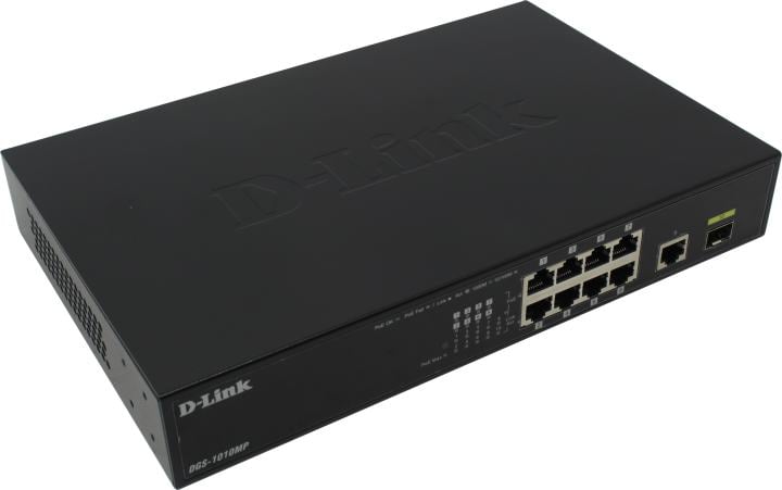Коммутатор D-Link DGS-1010MP/A1A, 9×1GbE, 8×PoE, 1×SFP, 125W PoE