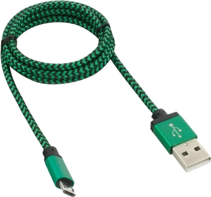 CC-mUSB2gn1m Кабель USB2.0 Cablexpert CC-mUSB2gn1m, AM/MicroUSB, медь, нейлон.оплетка, алюмин.разъемы, Pro,  1м,  зеленый