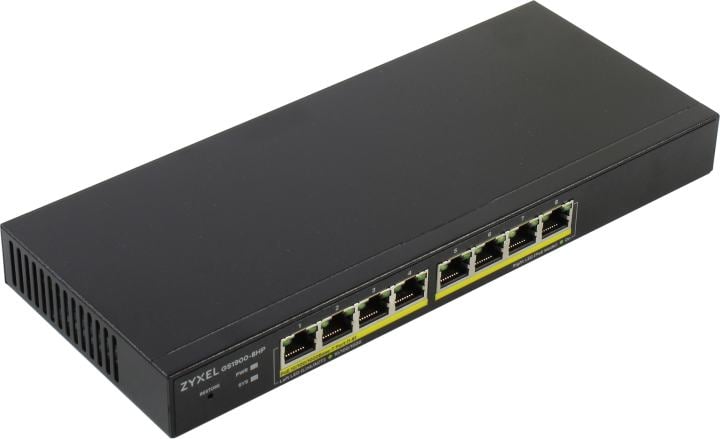 Коммутатор Настраиваемый (Smart) ZyXEL - GS1900-8HP, Layer 2, 8-PoE, 8-1GbE, SNMP, Web, настольный, чёрный, GS1900-8HP-EU0103F
