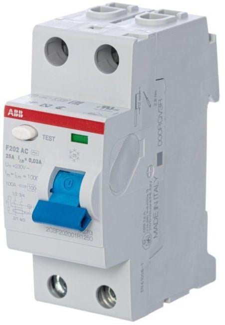 Выключатель дифференциального тока ABB 2CSF202001R1250, 2P, 25А, 30мА, AC