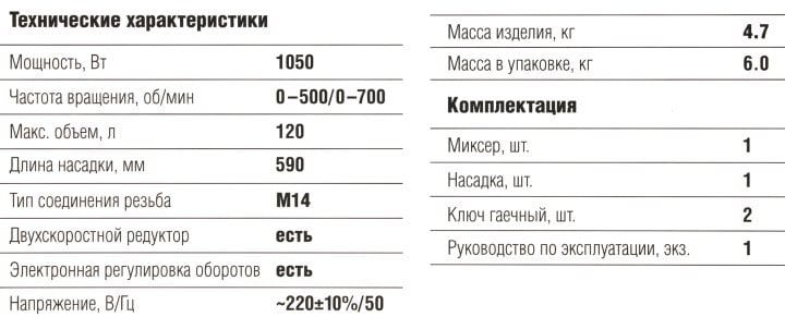 ЗУБР Мастер <МР-1050-1> Миксер (30 Нм, 1050W,  500/700  об/мин,  M14, 2ск)