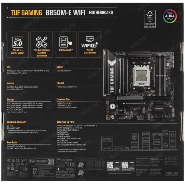 ASUS TUF GAMING B850M-E WIFI (RTL) AM5 <B850> PCI-E HDMI+DP  2.5GbLAN+WiFi+BT  SATA  MicroATX 4DDR5