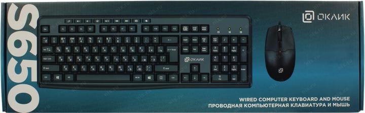 OKLICK Keyboard & Optical Mouse <S650> Black (Кл-ра, М/Мед, USB+Мышь 4кн, Roll,  USB)  <1875246>