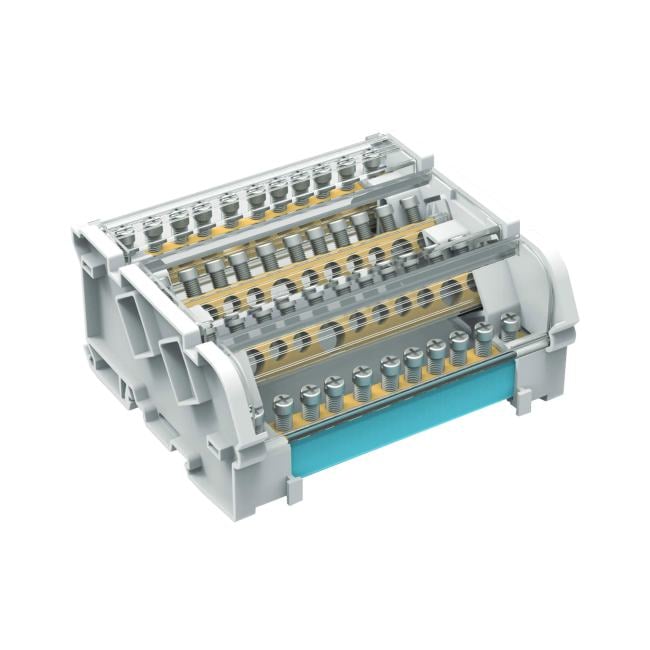 DKC / ДКС BD125114 Блок распределительный на DIN рейку, 4 полюса,125A, 11 отверстий (6отв. ф6мм, 2отв. ф6,9мм, 2отв. ф8мм, 1отв. ф9мм)