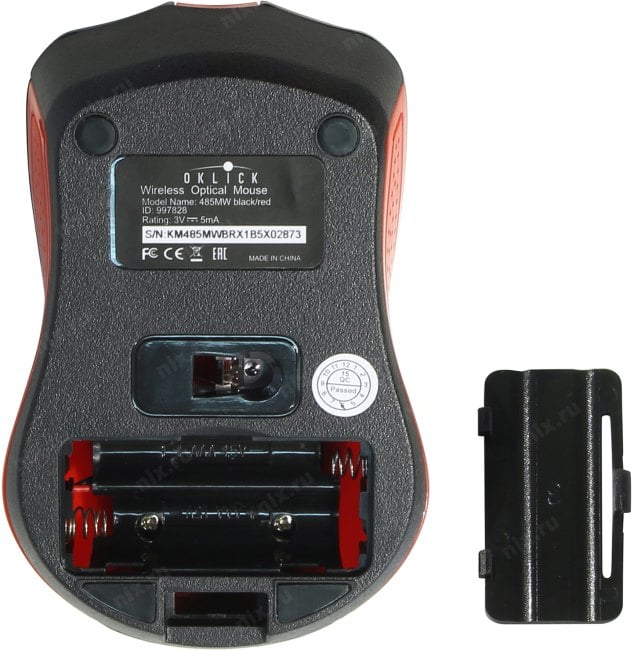 OKLICK Wireless Optical Mouse <485MW> <Black&Red> (RTL)  USB 3btn+Roll <997828>