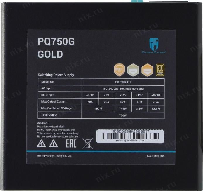 Блок питания GamerStorm PQ750G-FD <R-PQ750G-FD0B-WGEU-V1> 750W  ATX  (24+4x4+16+2x6/8пин)  Cable Management