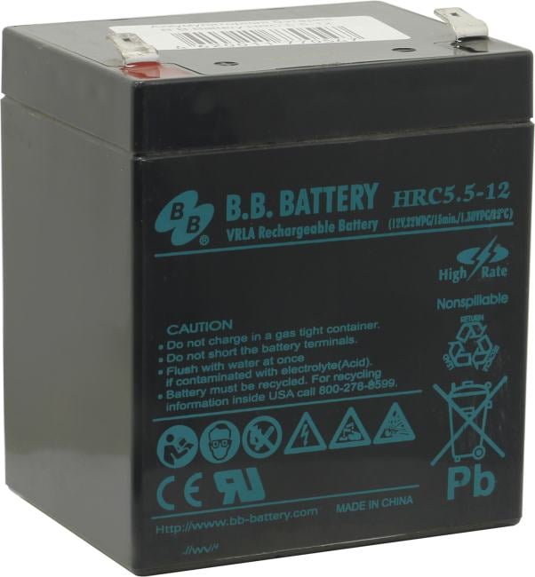 Аккумуляторная батарея B.B. Battery HRC 5.5-12 BB (12В 5.5Ач ДхШхВ 90х70х102 мм, масса 1,62 кг) клеммы F2