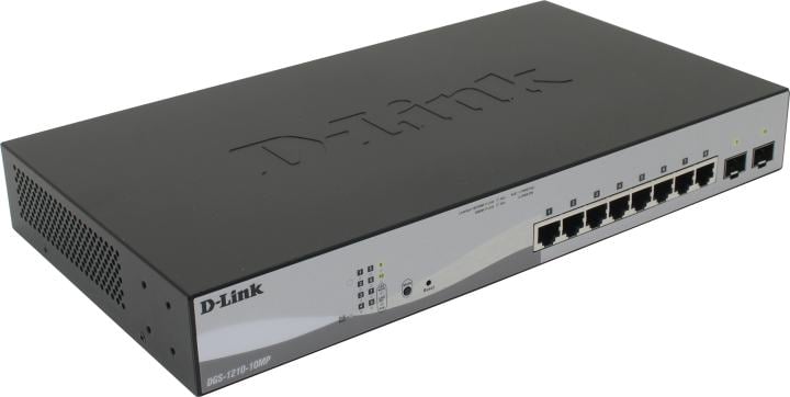 D-Link DGS-1210-10MP/FL1A Управляемый L2 коммутатор с 8 портами 10/100/1000Base-T и 2 портами 1000Base-X SFP (8 портов PoE 802.3af/at, PoE-бюджет 130 Вт)