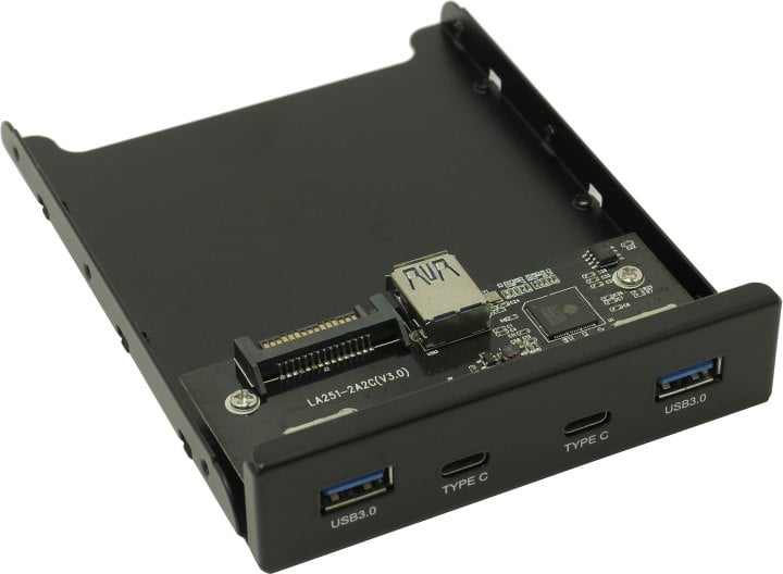 Планка USB на переднюю панель ExeGate U3H-619, 3,5", 2*USB3.0+2*TypeC, черная, металл, к мат. плате