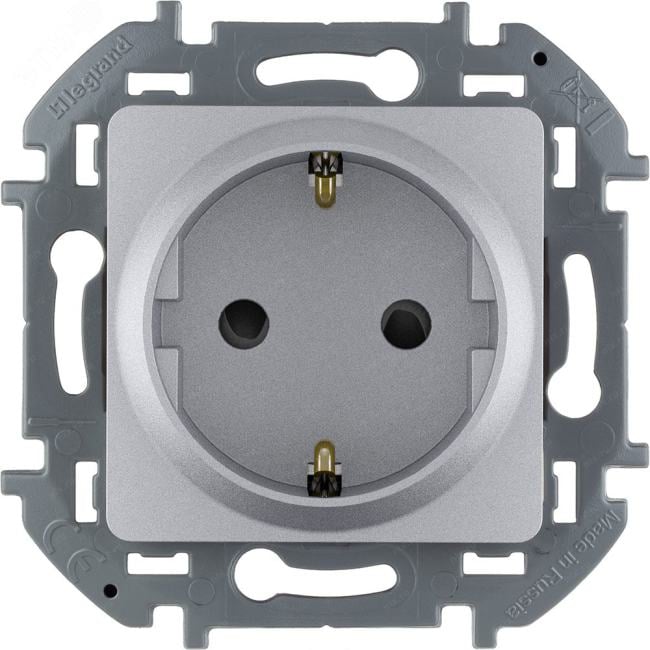 Legrand 673732 Розетка 2К+З со шторками немецкий стандарт 16 А 250 В~  INSPIRIA алюминий (673732)