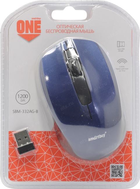 SmartBuy One Wireless Optical Mouse <SBM-332AG-B> (RTL) USB  3btn+Roll,  беспроводная