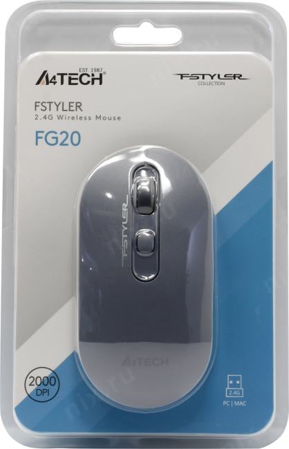 A4Tech FSTYLER Wireless Optical Mouse <FG20 Ash  Blue>  (RTL)  USB 4btn+Roll