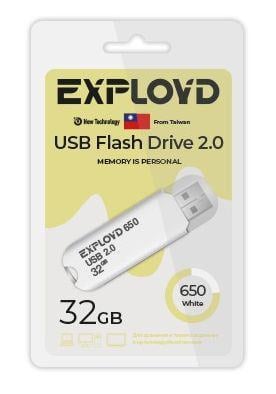 Флешка USB Exployd 650 White (EX-32Gb-650-White), 32Gb, USB 2.0, R/W 15/8, белый