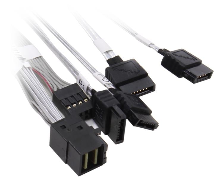 Кабель SuperMicro CBL-SAST-0556 Internal MINI SAS HD - 4 SATA w/ SB,  90/90/75/75/75 cм, 30AWG, 12Gb/s