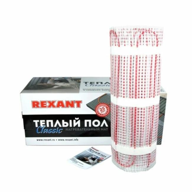 Теплый пол (нагревательный мат) Rexant Classic RNX-11,0-1650 (площадь 11,0 м2 (0,5 х 22,0 м)), 1650 Вт, двухжильный с экраном