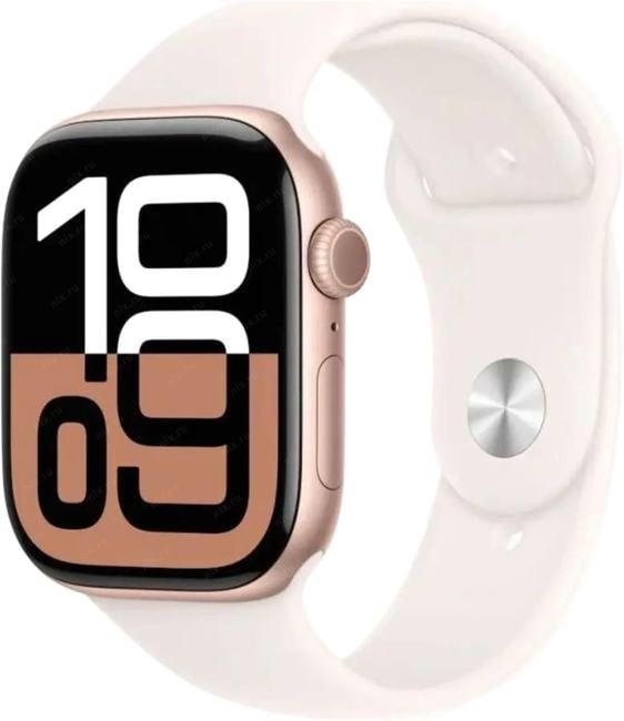 Смарт-часы Apple Watch MWWU3ZP/A Series 10 A2999 46мм 2.1" OLED корп.розовое золото Sport  Band рем.белый разм.брасл.:16