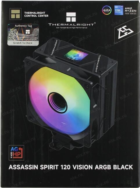 Thermalright <Assassin Spirit 120 Vision ARGB  Black>(115x/1200/1700/1851/AM4/AM5,25.6дБ,1500  об/мин,Al+т.трубки)