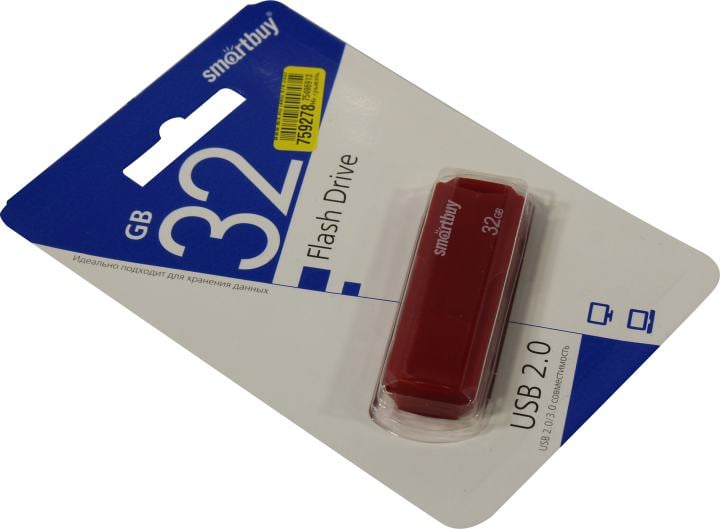 Флешка USB Smartbuy CLUE Red (SB32 GbCLU-R), 32Gb, USB 2.0, R/W 25/15, красный