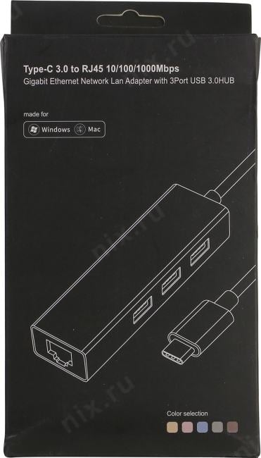 KS-is <KS-410> USB3.0 Hub  3 port, LAN,  подкл.  USB-C
