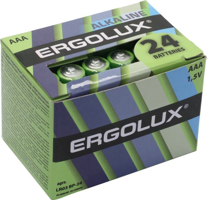 Батарейки Ergolux LR03 BP-24, AAA, щелочные, 24 шт