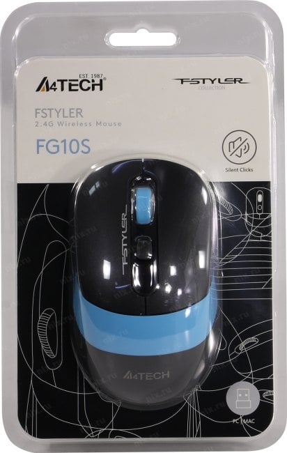 A4Tech FSTYLER Wireless Optical Mouse <FG10S Blue> (RTL)  USB  4btn+Roll