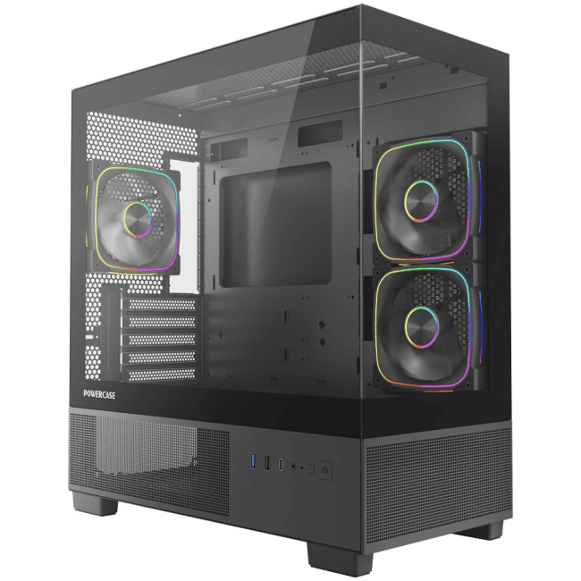 Корпус Powercase Vision Micro S3B, Tempered Glass, Type-C, 3x 120mm ARGB PWM Fan, чёрный, mATX  (CVMMSB-A3)