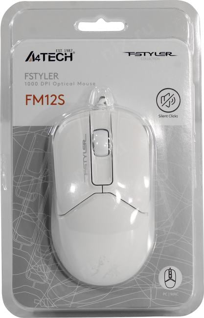 A4Tech FSTYLER Optical Mouse <FM12S White>  (RTL) USB 3btn+Roll