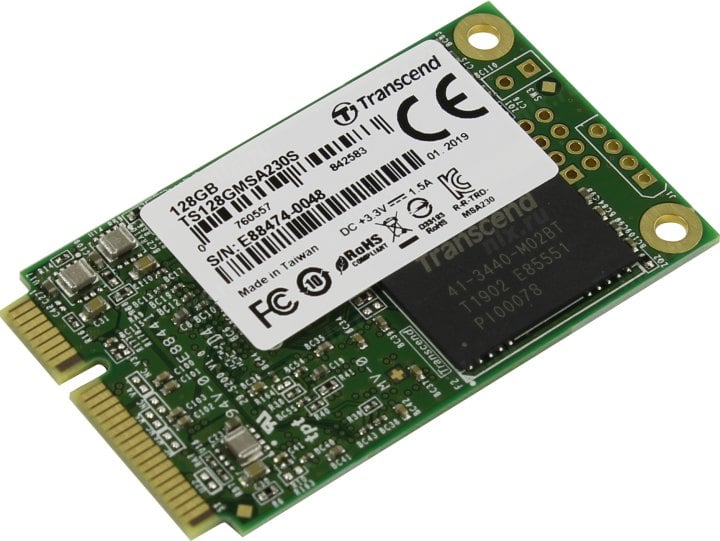 Твердотельный диск 128GB Transcend MSA230S, mSATA, SATA III, 3D TLC [ R/W - 400/550 MB/s]