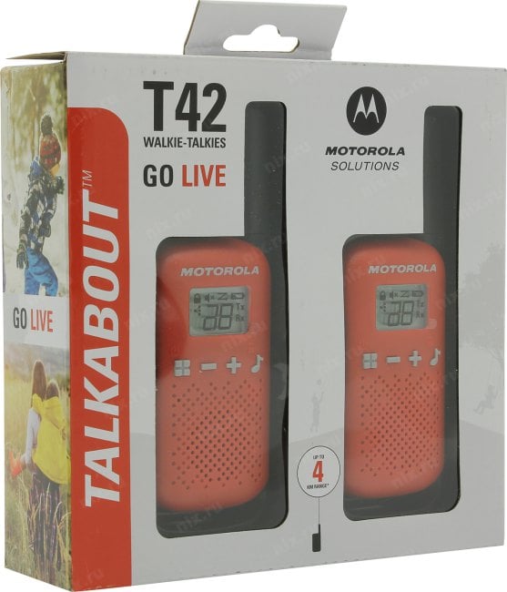 Motorola <TALKABOUT T42 Red> 2 порт. радиостанции (PMR446, 4 км, 8  каналов, LCD, 3xAAA)
